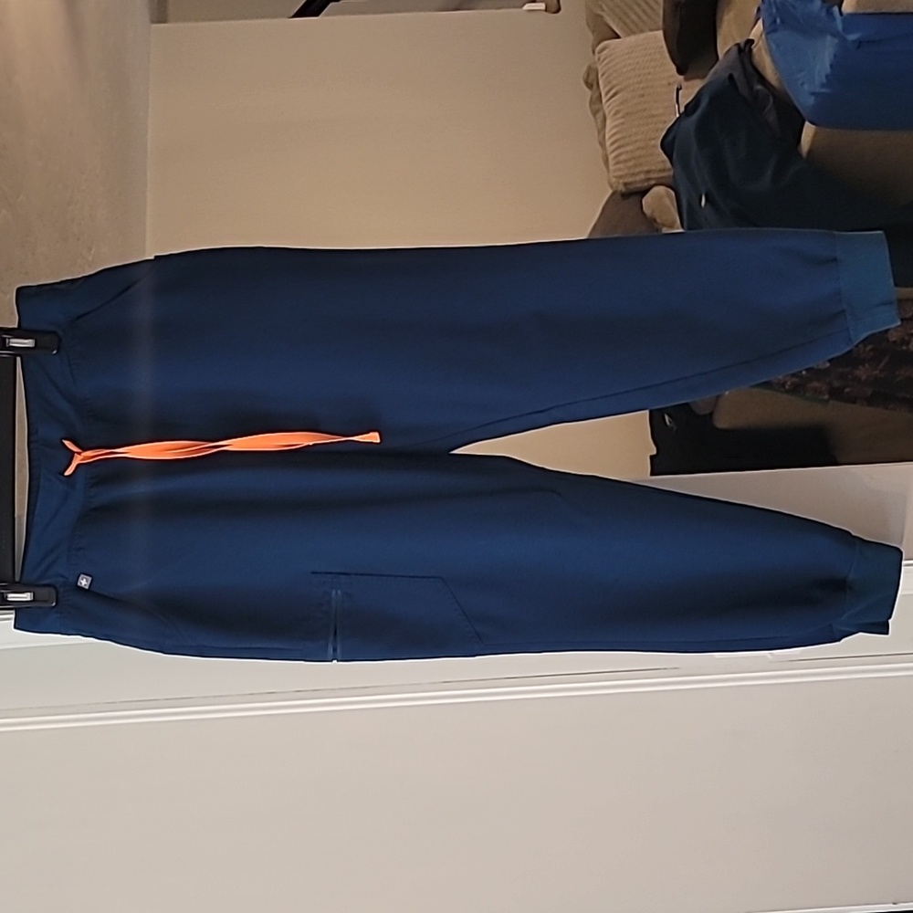 Figs *DISCONTINUED COLOR* Deep Reef Jogger Pants with Bright Orange Drawstring